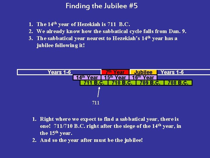 Finding the Jubilee #5 1. The 14 th year of Hezekiah is 711 B.