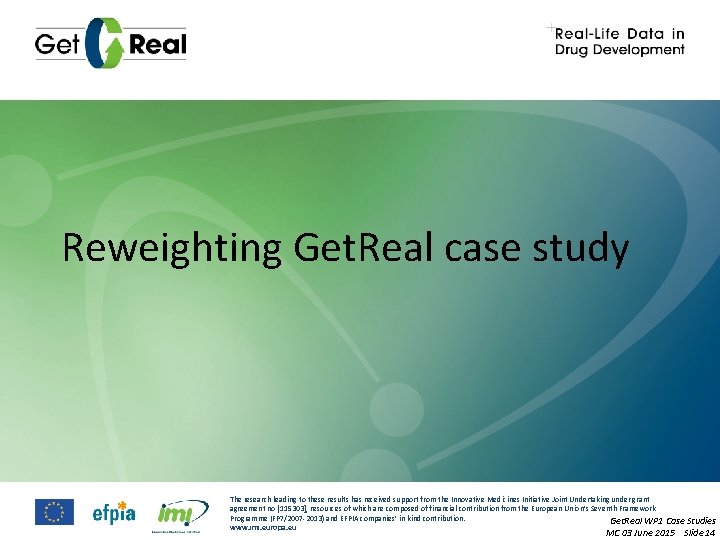Reweighting Get. Real case study The research leading to these results has received support