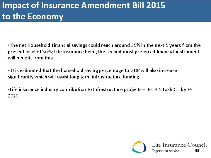 Impact of Insurance Amendment Bill 2015 to the Economy n • The net Household