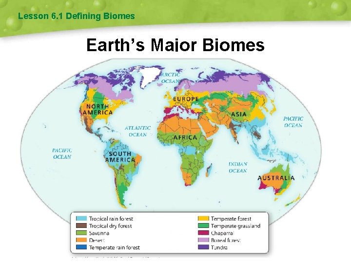 Lesson 6. 1 Defining Biomes Earth’s Major Biomes 