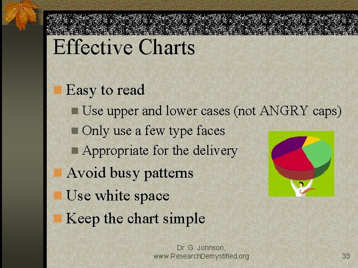 Effective Charts n Easy to read n Use upper and lower cases (not ANGRY