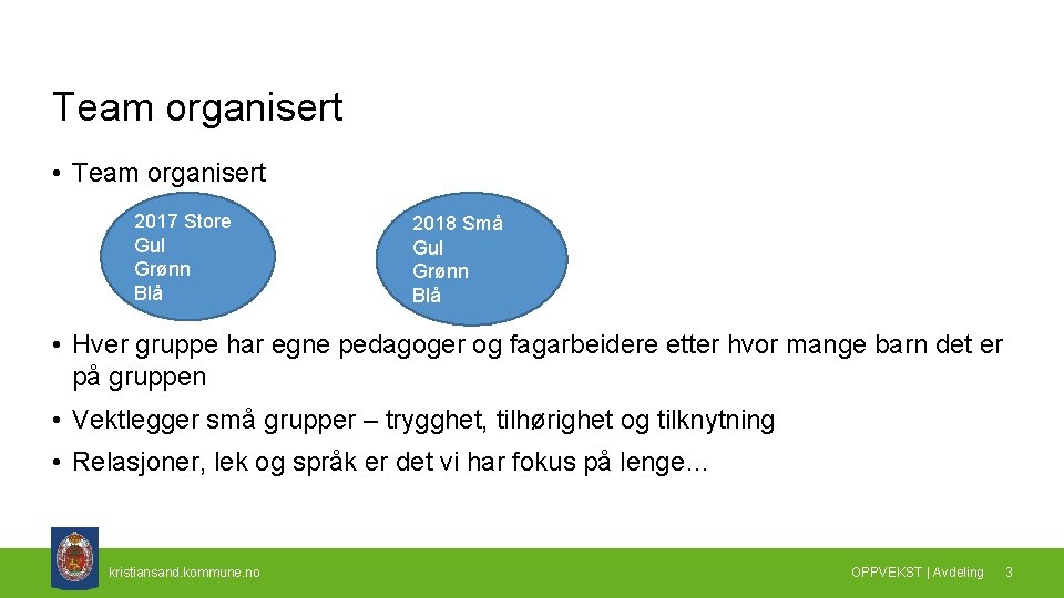 Team organisert • Team organisert 2017 Store Gul Grønn Blå 2018 Små Gul Grønn