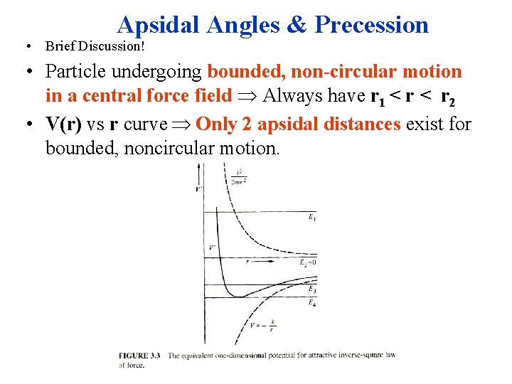 Apsidal Angles & Precession • Brief Discussion! • Particle undergoing bounded, non-circular motion in