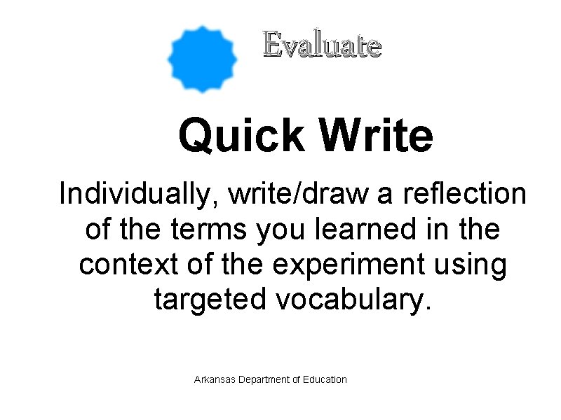 Evaluate Quick Write Individually, write/draw a reflection of the terms you learned in the