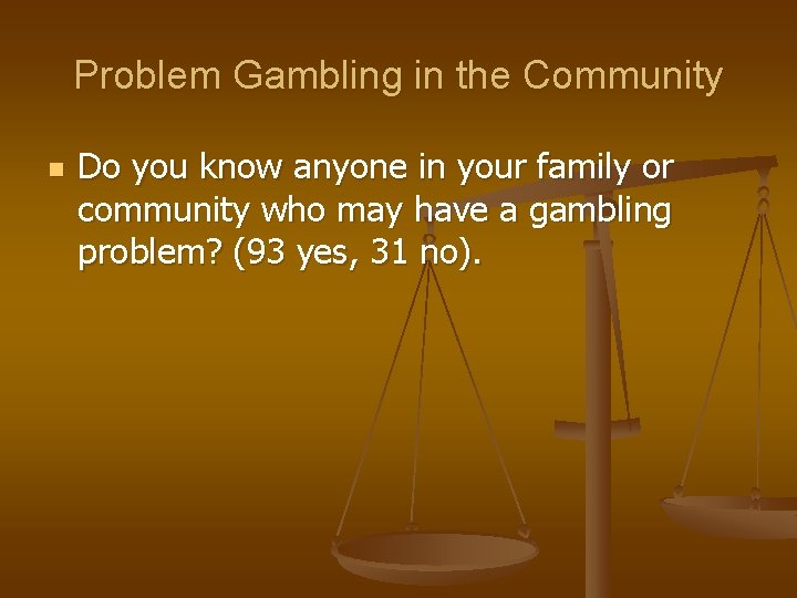 Problem Gambling in the Community n Do you know anyone in your family or