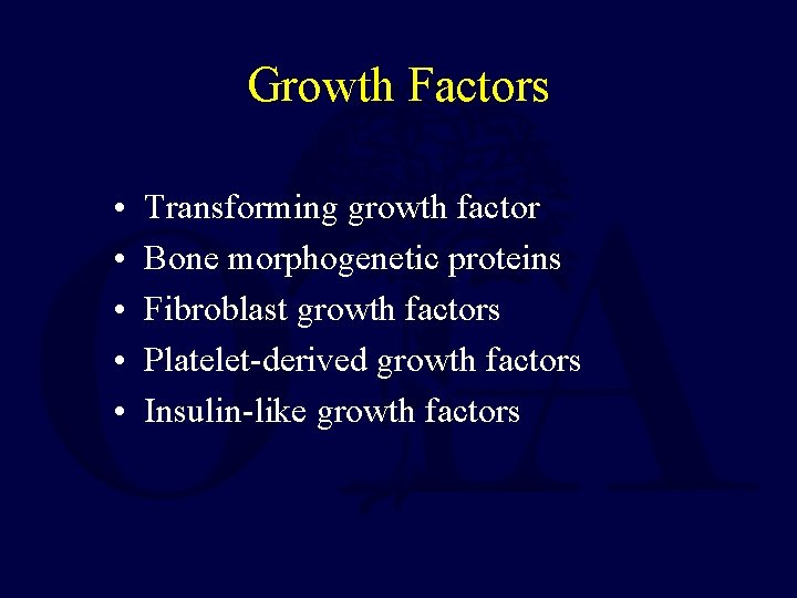 Growth Factors • • • Transforming growth factor Bone morphogenetic proteins Fibroblast growth factors