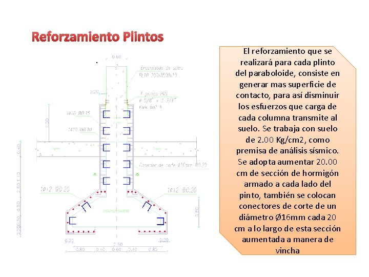 Reforzamiento Plintos. El reforzamiento que se realizará para cada plinto del paraboloide, consiste en