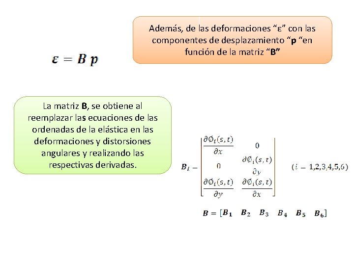 Además, de las deformaciones “ε” con las componentes de desplazamiento “p “en función de