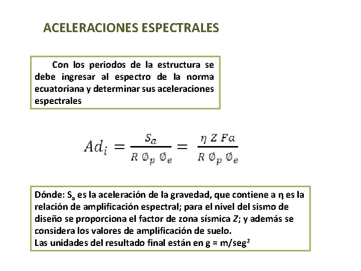 ACELERACIONES ESPECTRALES Con los periodos de la estructura se debe ingresar al espectro de