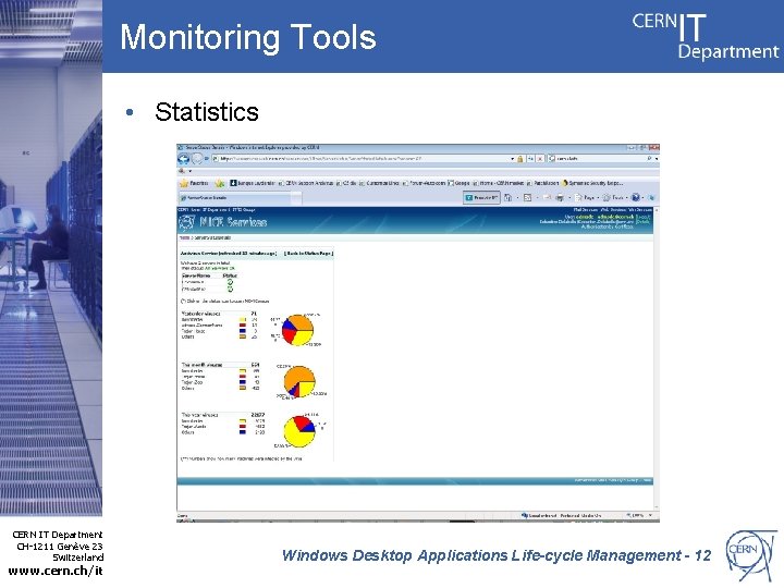 Monitoring Tools • Statistics CERN IT Department CH-1211 Genève 23 Switzerland www. cern. ch/it