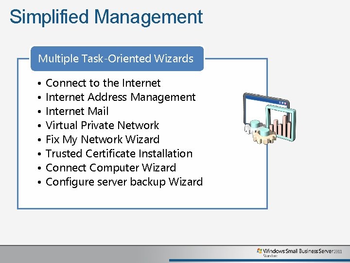 Simplified Management Multiple Task-Oriented Wizards • • Connect to the Internet Address Management Internet