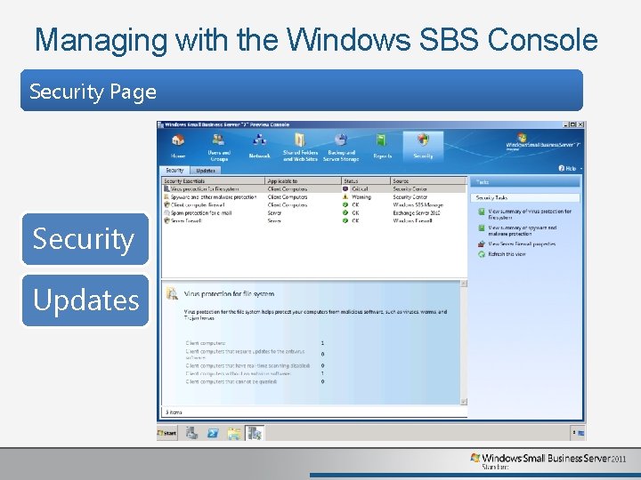 Managing with the Windows SBS Console Security Page Security Updates 