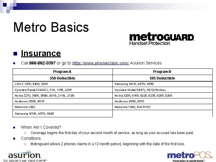 Metro Basics n Insurance n Call 866 -862 -3397 or go to http: //www.