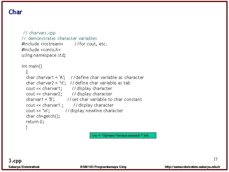 Char // charvars. cpp // demonstrates character variables #include <iostream> //for cout, etc. #include
