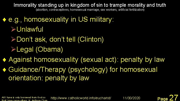 Immorality standing up in kingdom of sin to trample morality and truth (abortion, contraceptives,