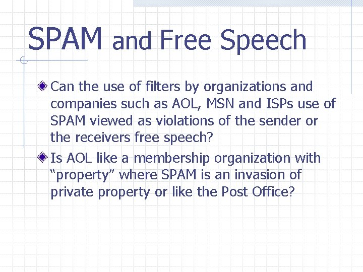SPAM and Free Speech Can the use of filters by organizations and companies such