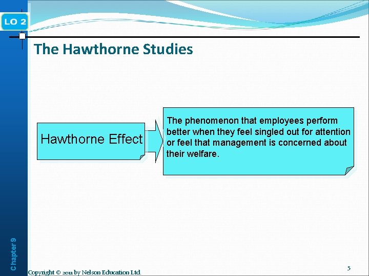 The Hawthorne Studies Chapter 9 Hawthorne Effect Copyright © 2011 by Nelson Education Ltd. The Hawthorne Studies Chapter 9 Hawthorne Effect Copyright © 2011 by Nelson Education Ltd.