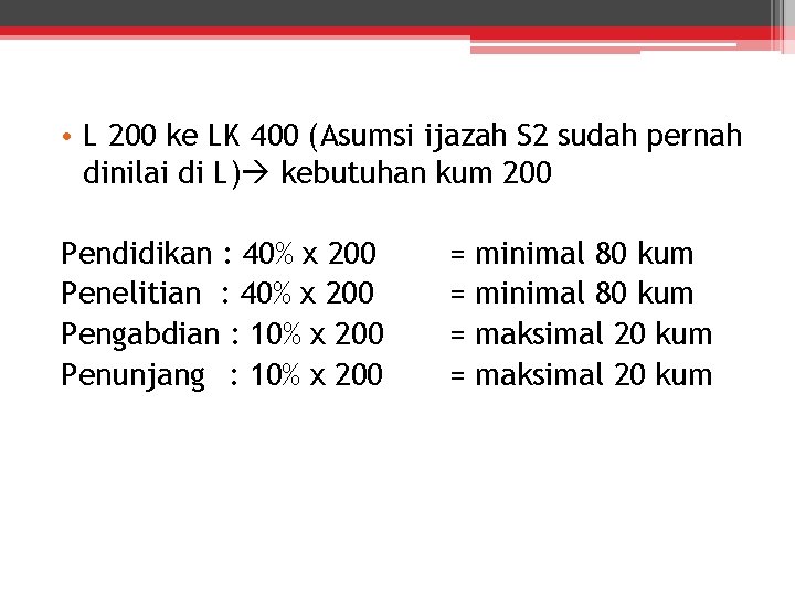  • L 200 ke LK 400 (Asumsi ijazah S 2 sudah pernah dinilai