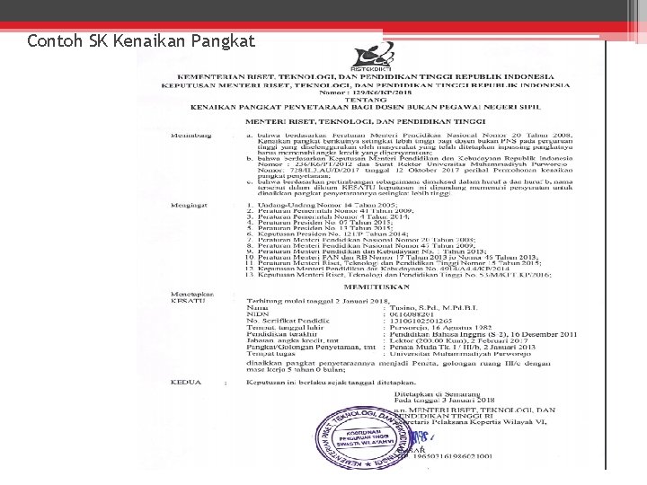 Contoh SK Kenaikan Pangkat 