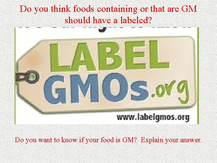 Do you think foods containing or that are GM should have a labeled? Do