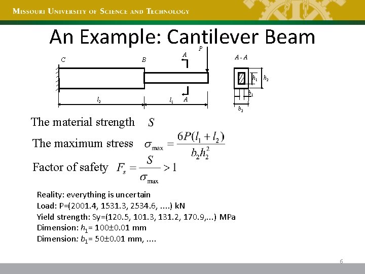 An Example: Cantilever Beam C A B P A-A h 1 h 2 l
