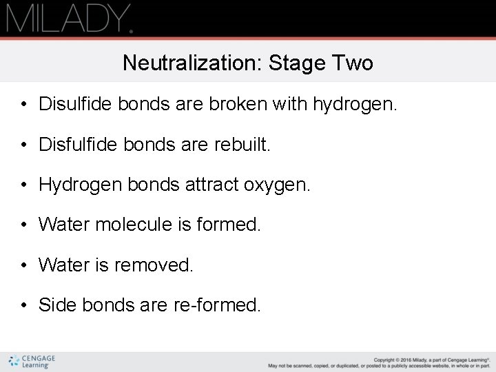 Neutralization: Stage Two • Disulfide bonds are broken with hydrogen. • Disfulfide bonds are