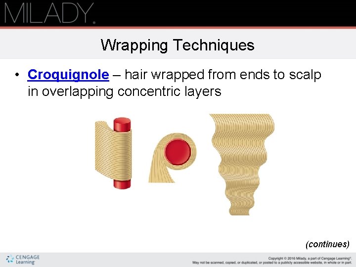 Wrapping Techniques • Croquignole – hair wrapped from ends to scalp in overlapping concentric