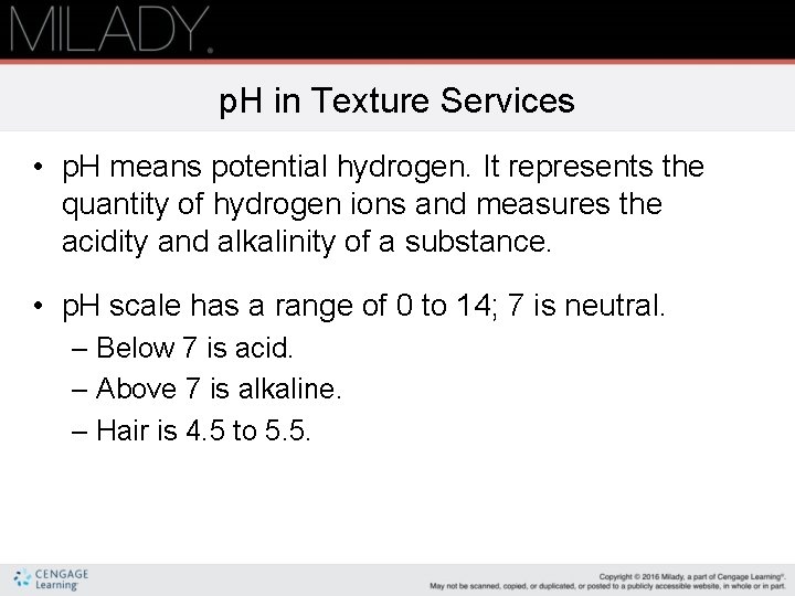 p. H in Texture Services • p. H means potential hydrogen. It represents the