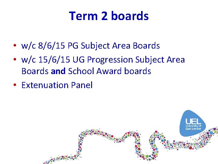 Term 2 boards • w/c 8/6/15 PG Subject Area Boards • w/c 15/6/15 UG