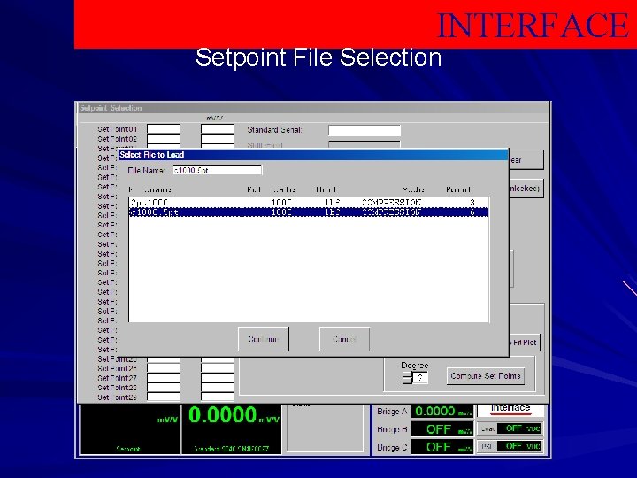 INTERFACE Setpoint File Selection 