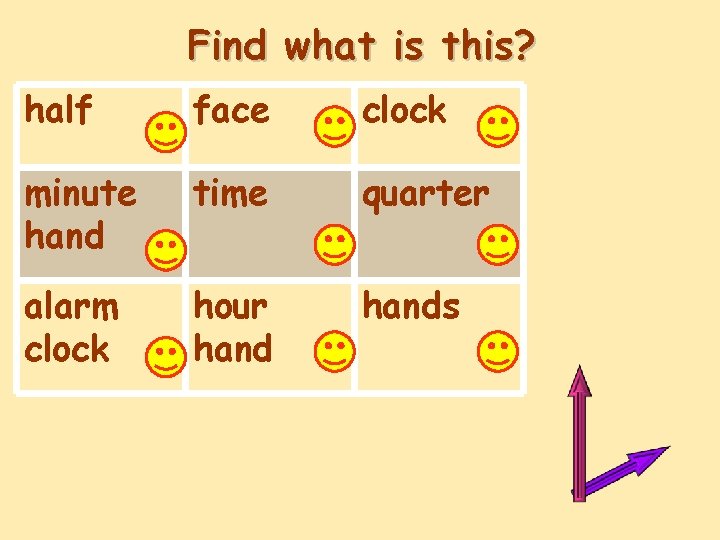 Find what is this? half face clock minute hand time quarter alarm clock hour