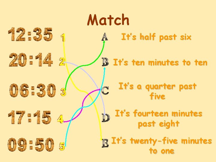 Match It’s half past six It’s ten minutes to ten It’s a quarter past