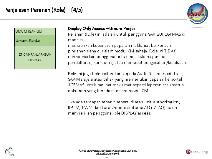 Penjelasan Peranan (Role) – (4/5) Display Only Access – Umum Panjar Peranan (Role) ini