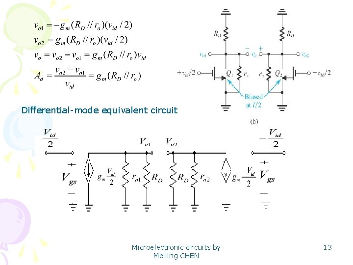 Differential-mode equivalent circuit Microelectronic circuits by Meiling CHEN 13 