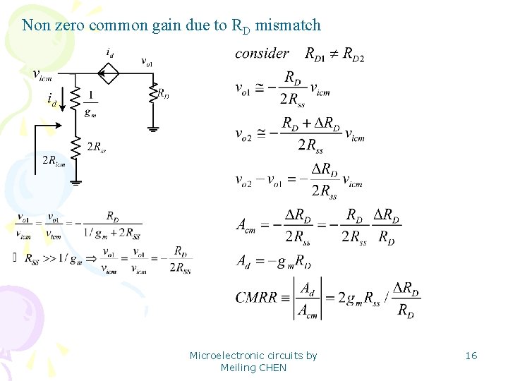 Non zero common gain due to RD mismatch Microelectronic circuits by Meiling CHEN 16