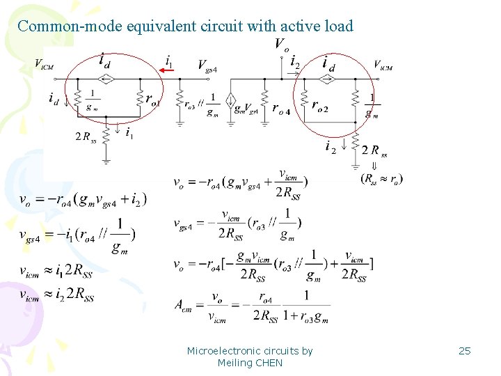 Common-mode equivalent circuit with active load Microelectronic circuits by Meiling CHEN 25 