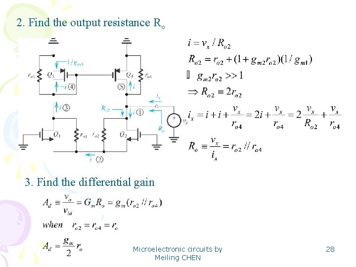 2. Find the output resistance Ro 3. Find the differential gain Microelectronic circuits by