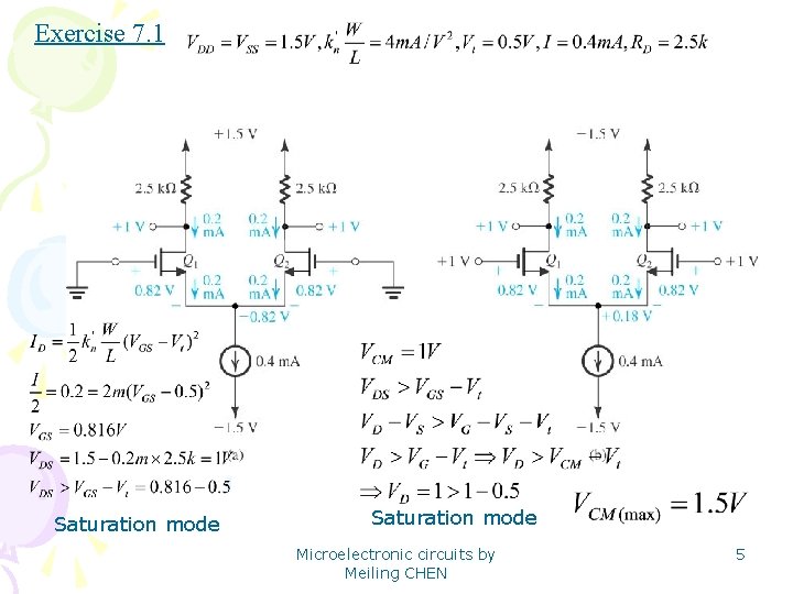 Exercise 7. 1 Saturation mode Microelectronic circuits by Meiling CHEN 5 