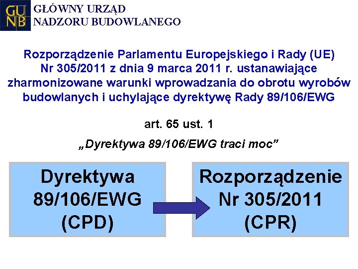 GŁÓWNY URZĄD NADZORU BUDOWLANEGO Rozporządzenie Parlamentu Europejskiego i Rady (UE) Nr 305/2011 z dnia