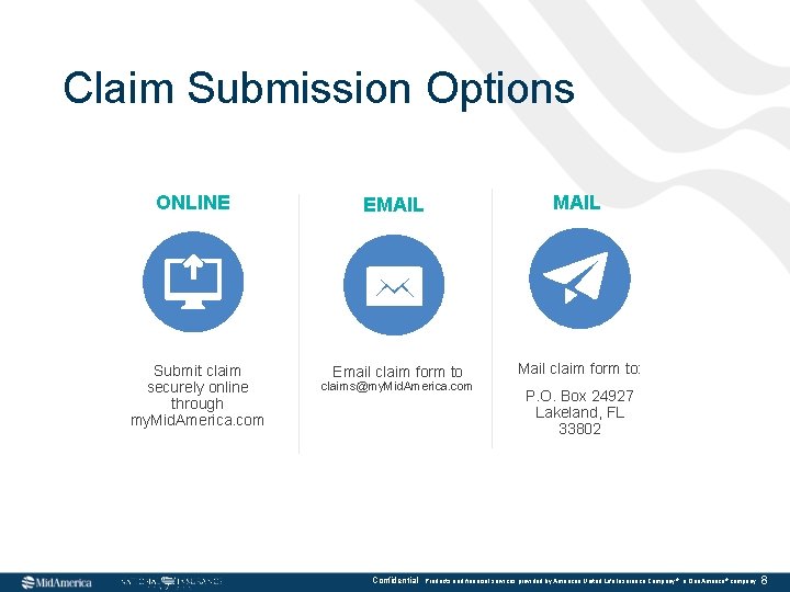 Claim Submission Options ONLINE Submit claim securely online through my. Mid. America. com MAIL