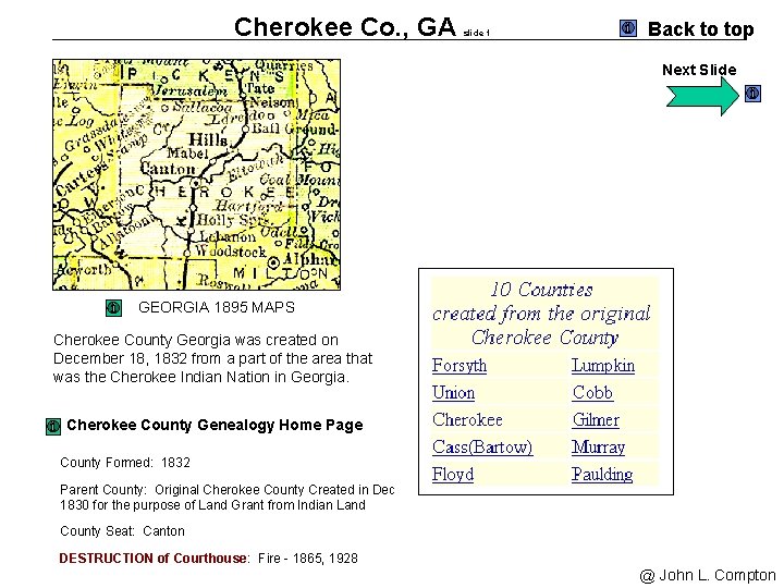 Cherokee Co. , GA slide 1 Back to top Next Slide GEORGIA 1895 MAPS