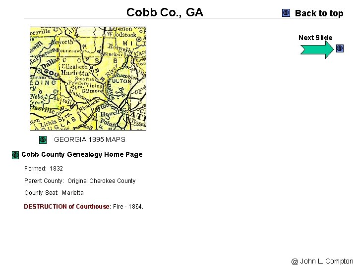 Cobb Co. , GA Back to top Next Slide GEORGIA 1895 MAPS Cobb County