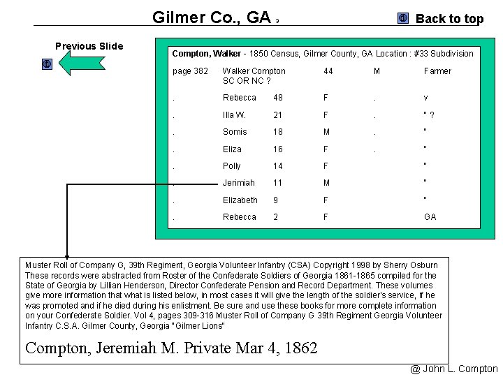 Gilmer Co. , GA Previous Slide Back to top 3 Compton, Walker - 1850