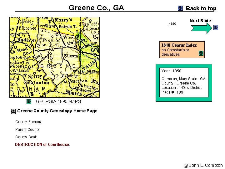 Greene Co. , GA Back to top Next Slide 1830 1840 Census Index no