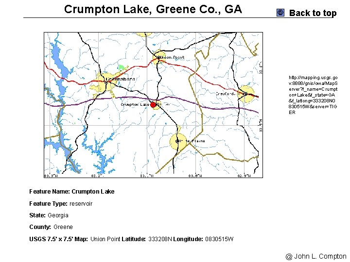 Crumpton Lake, Greene Co. , GA Back to top http: //mapping. usgs. go v: