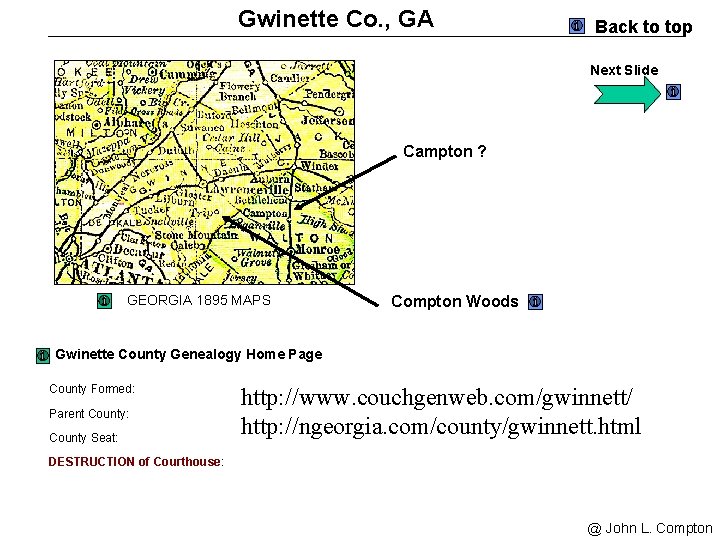 Gwinette Co. , GA Back to top Next Slide Campton ? GEORGIA 1895 MAPS