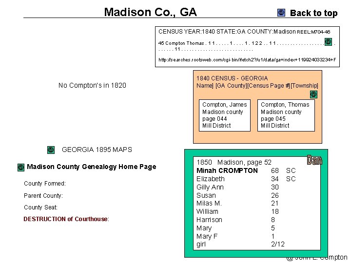 Madison Co. , GA Back to top CENSUS YEAR: 1840 STATE: GA COUNTY: Madison