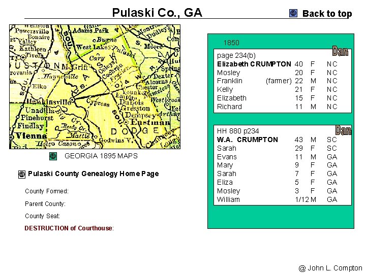 Pulaski Co. , GA Back to top 1850 GEORGIA 1895 MAPS Pulaski County Genealogy