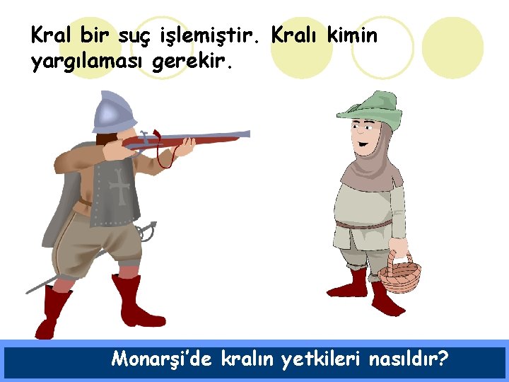 Kral bir suç işlemiştir. Kralı kimin yargılaması gerekir. Monarşi’de kralın yetkileri nasıldır? 