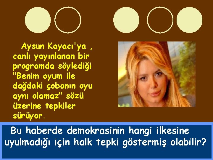 Aysun Kayacı'ya , canlı yayınlanan bir programda söylediği "Benim oyum ile dağdaki çobanın oyu